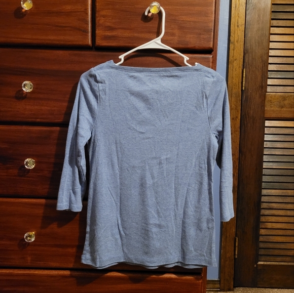 ♡HOST PICK♡ Croft & Barrow Sky Blue Sequin Leaves Long Sleeve Shirt Boat-Neck PS - Picture 2 of 5